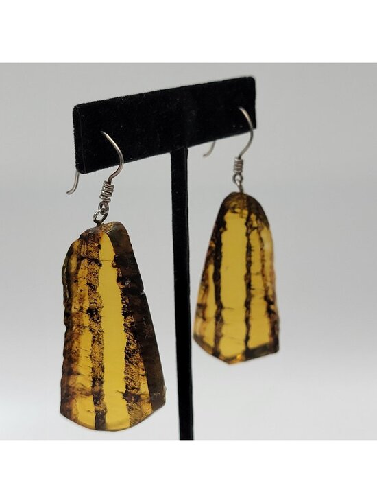 Jewelry - Natural Amber Crystal Slice Statement Dangle Earrings